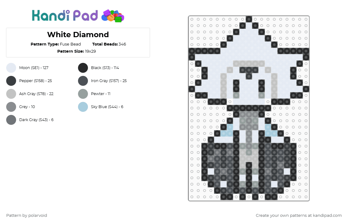 White Diamond - Fuse Bead Pattern by polarvoid on Kandi Pad - white,purple,gray,beige,steven universe,white diamond,polarvoid designs