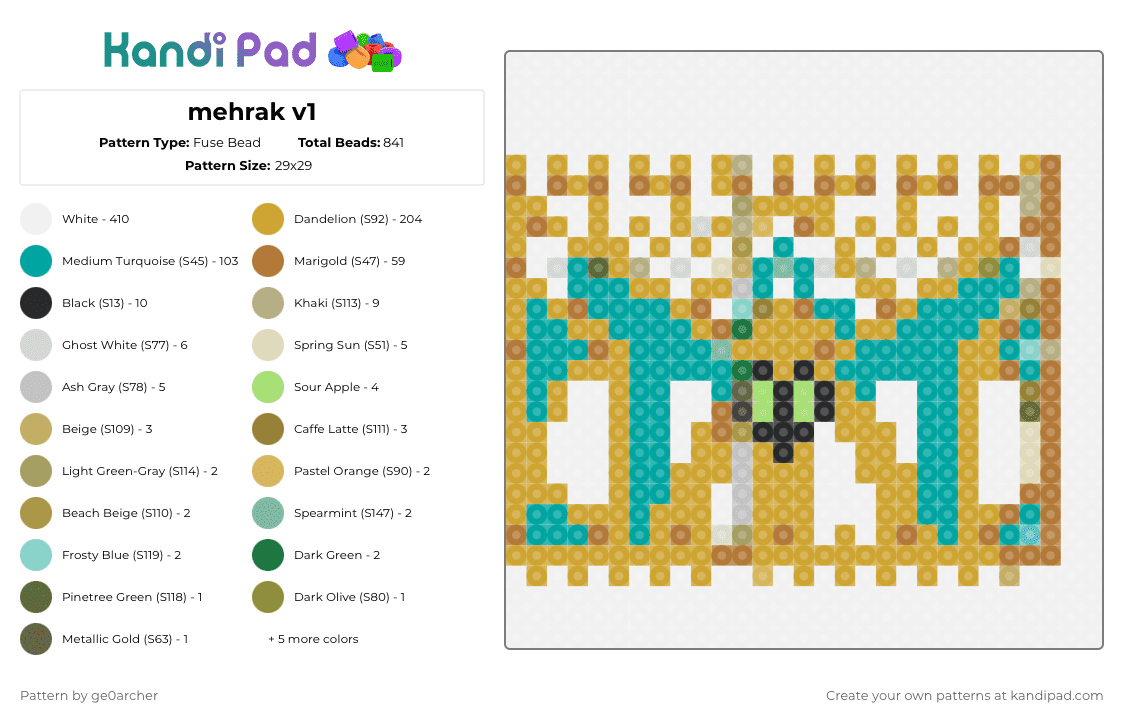 mehrak v1 - Fuse Bead Pattern by polarvoid on Kandi Pad - white,orange,tan,teal,genshin,mehrak,kaveh