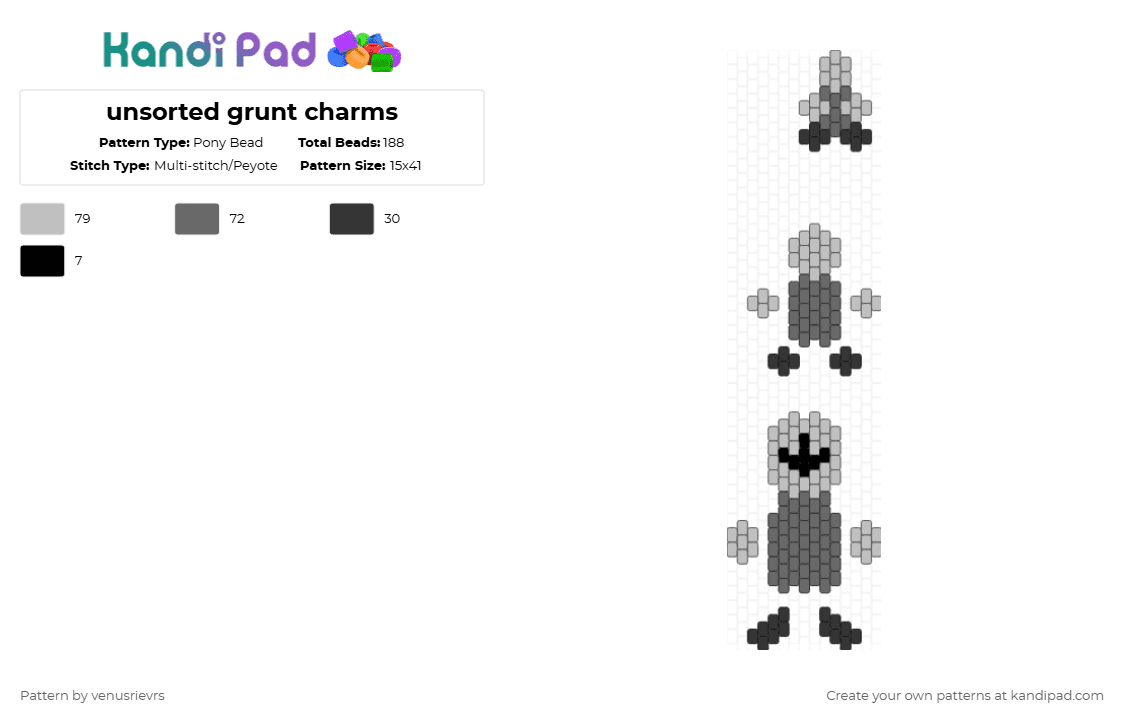 unsorted grunt charms - Pony Bead Pattern by venusrievrs on Kandi Pad - beige, character, characters, charms, combat, gray, madness