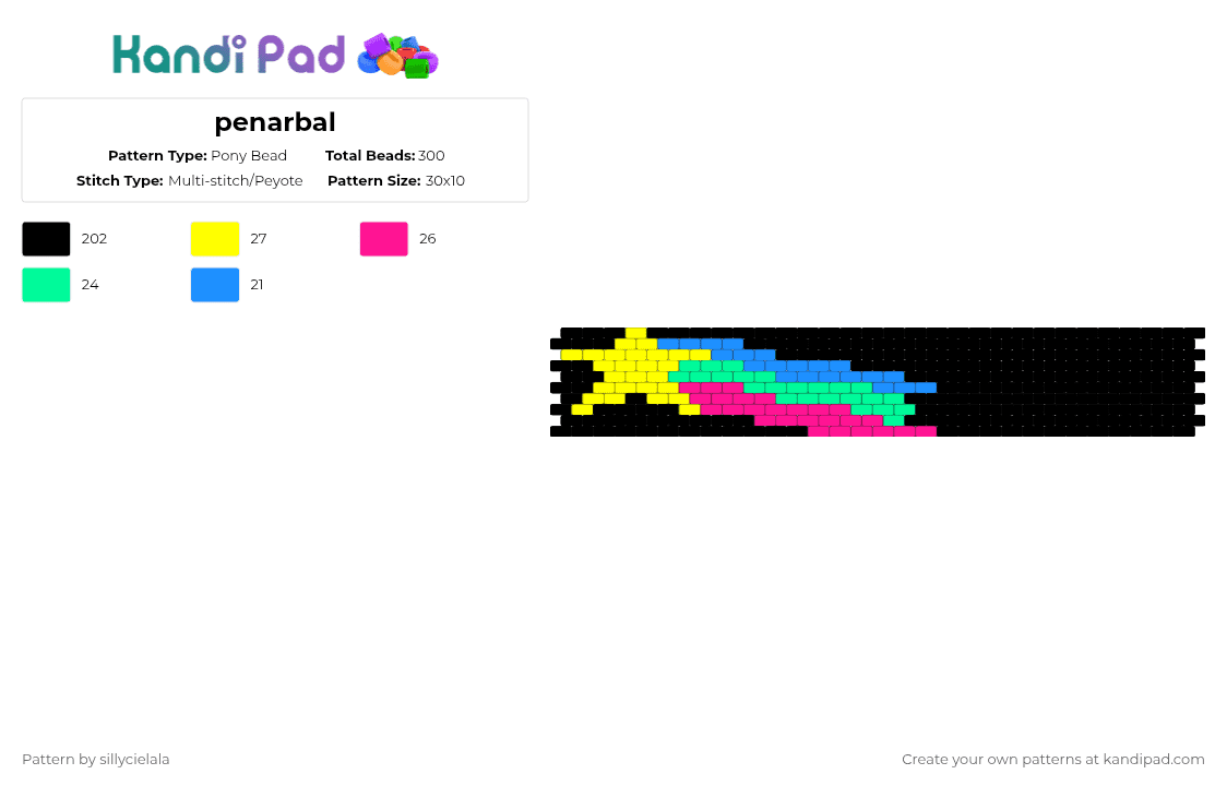 penarbal - Pony Bead Pattern by sillycielala on Kandi Pad - black,yellow,teal,pink