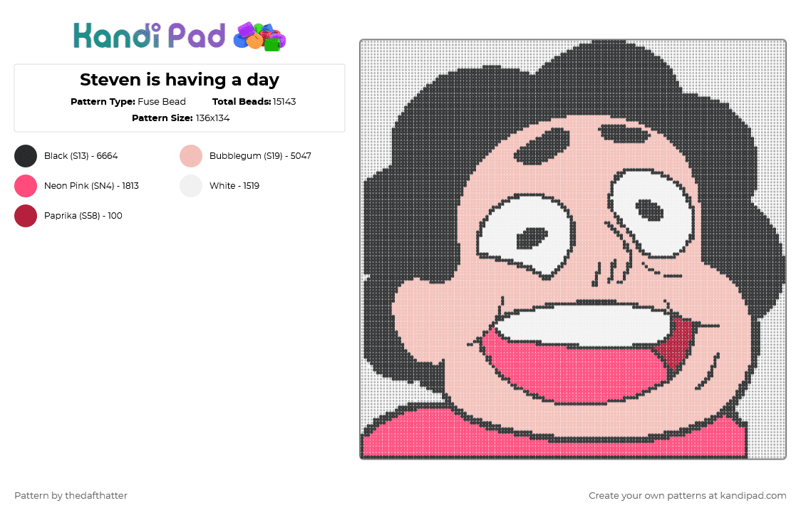 Steven is having a day - Fuse Bead Pattern by thedafthatter on Kandi Pad - beige,red,steven,universe,steven universe,together,breakfast,crystal,gems,rose quartz