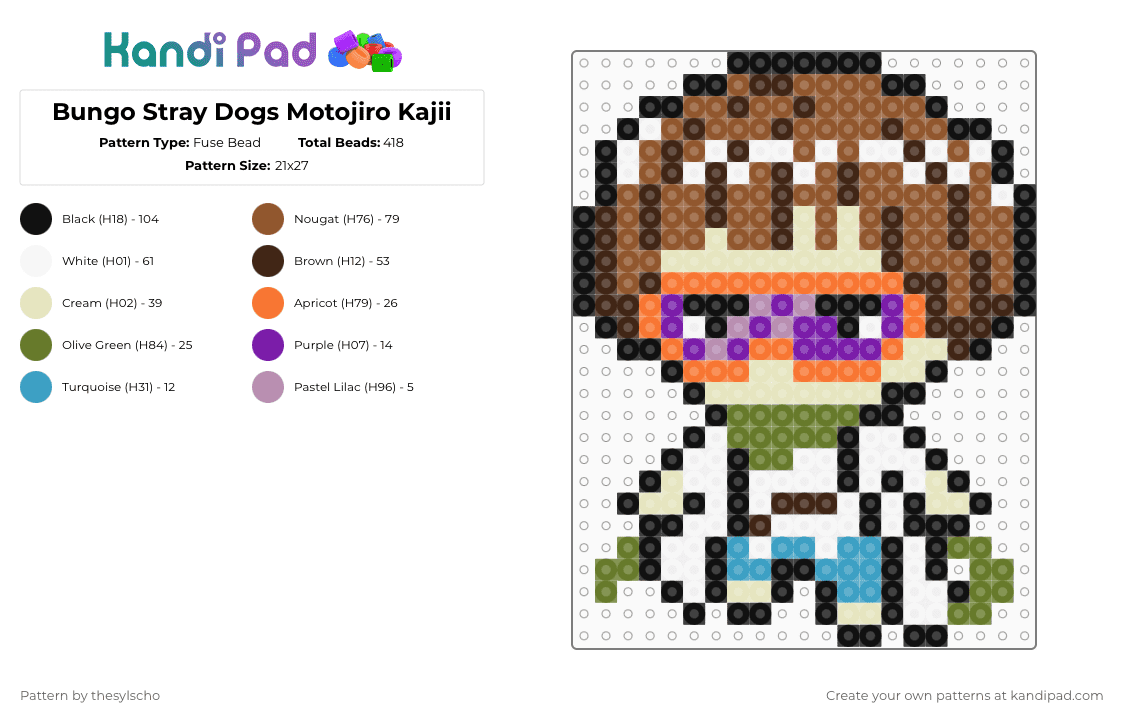 Bungo Stray Dogs Motojiro Kajii - Fuse Bead Pattern by thesylscho on Kandi Pad - beige,brown,tan,bsd,bungo stray dogs,motojiro kajii,anime