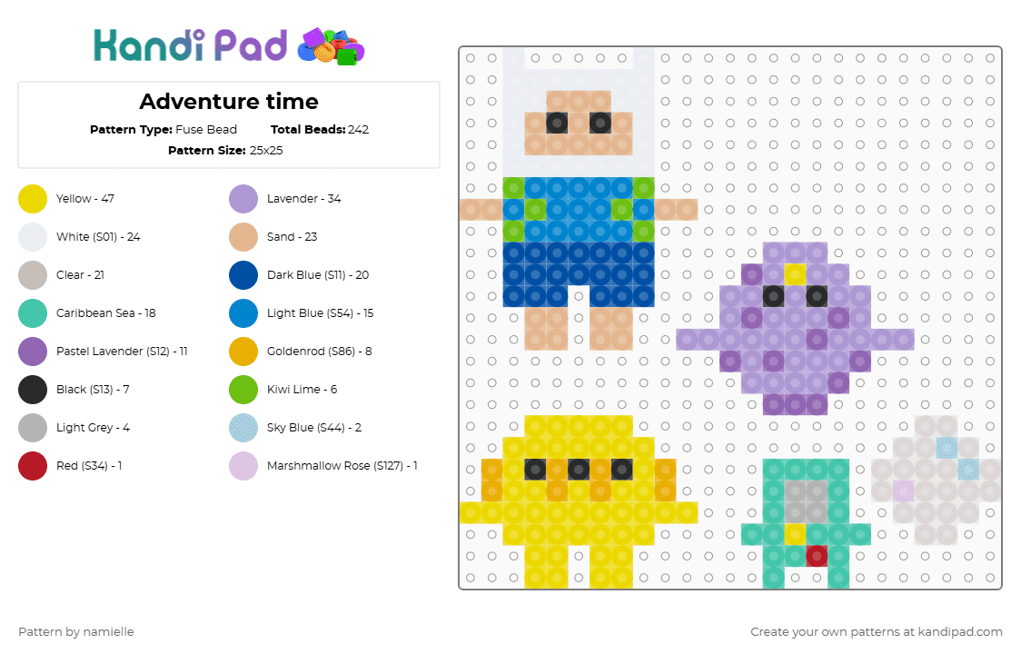 Adventure time - Fuse Bead Pattern by namielle on Kandi Pad - adventure time,characters,finn,jake,bmo,simple,charms,cartoon,tv show,character,yellow,beige,pink,blue