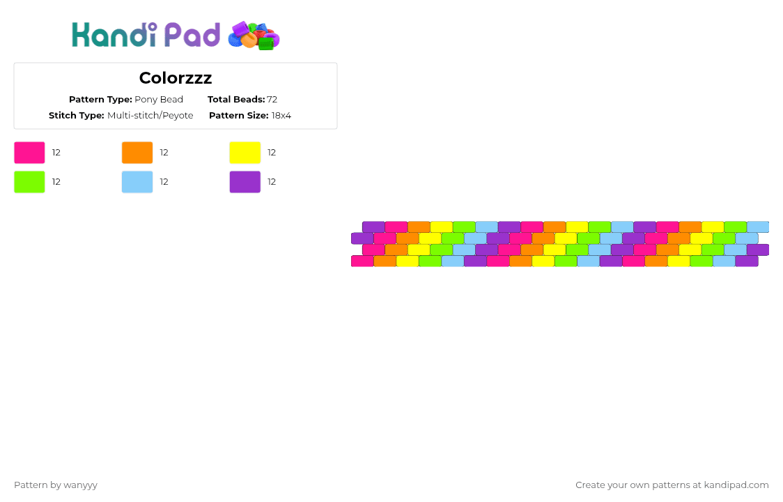 Colorzzz - Pony Bead Pattern by wanyyy on Kandi Pad - orange,green,purple,colorful