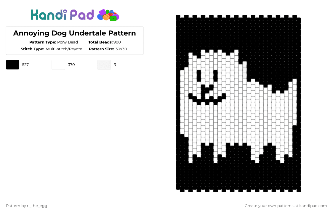 Annoying Dog Undertale Pattern - Pony Bead Pattern by ri_the_egg on Kandi Pad - black,white