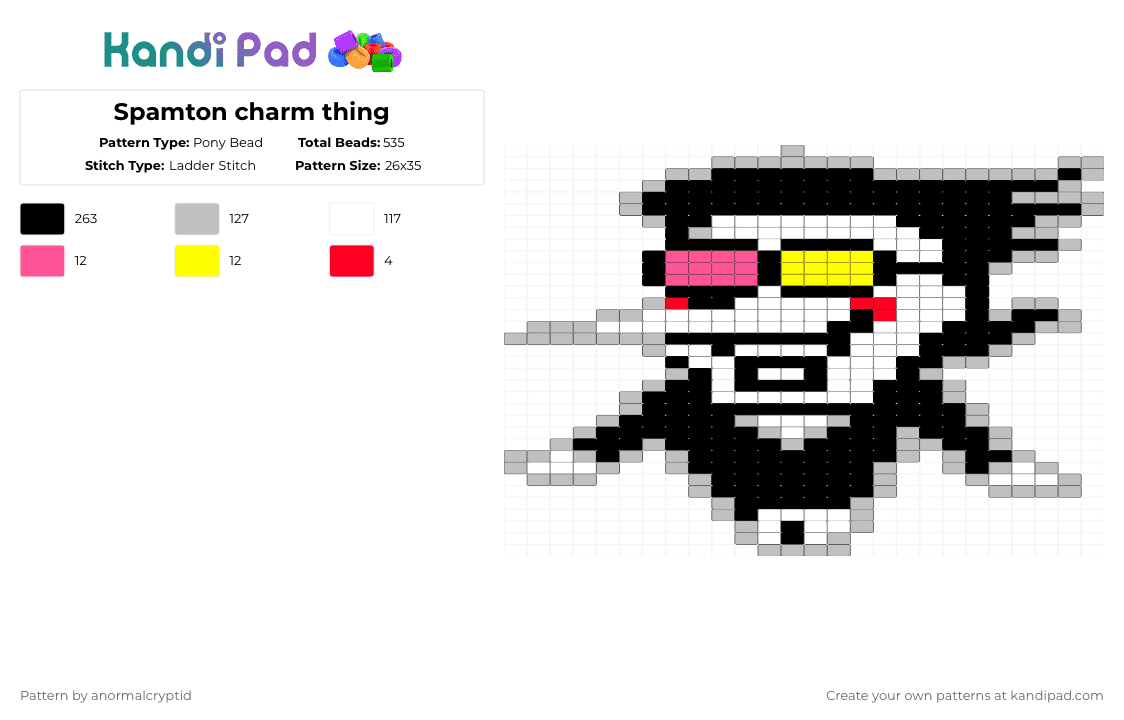 Spamton charm thing - Pony Bead Pattern by anormalcryptid on Kandi Pad - black,beige