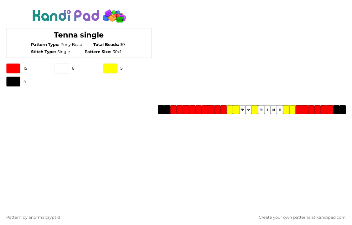 Tenna single - Pony Bead Pattern by anormalcryptid on Kandi Pad - red