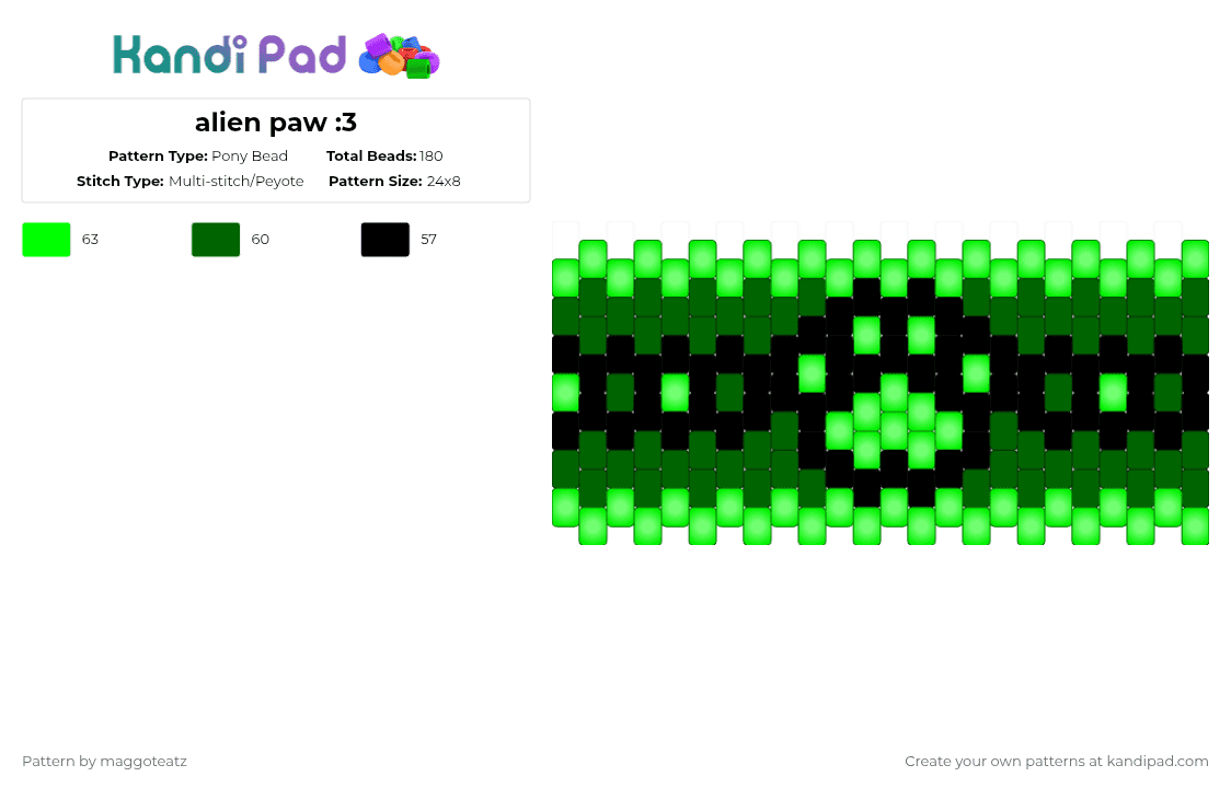 alien paw :3 - Pony Bead Pattern by maggoteatz on Kandi Pad - green,black,alien,cuff,paw,furry