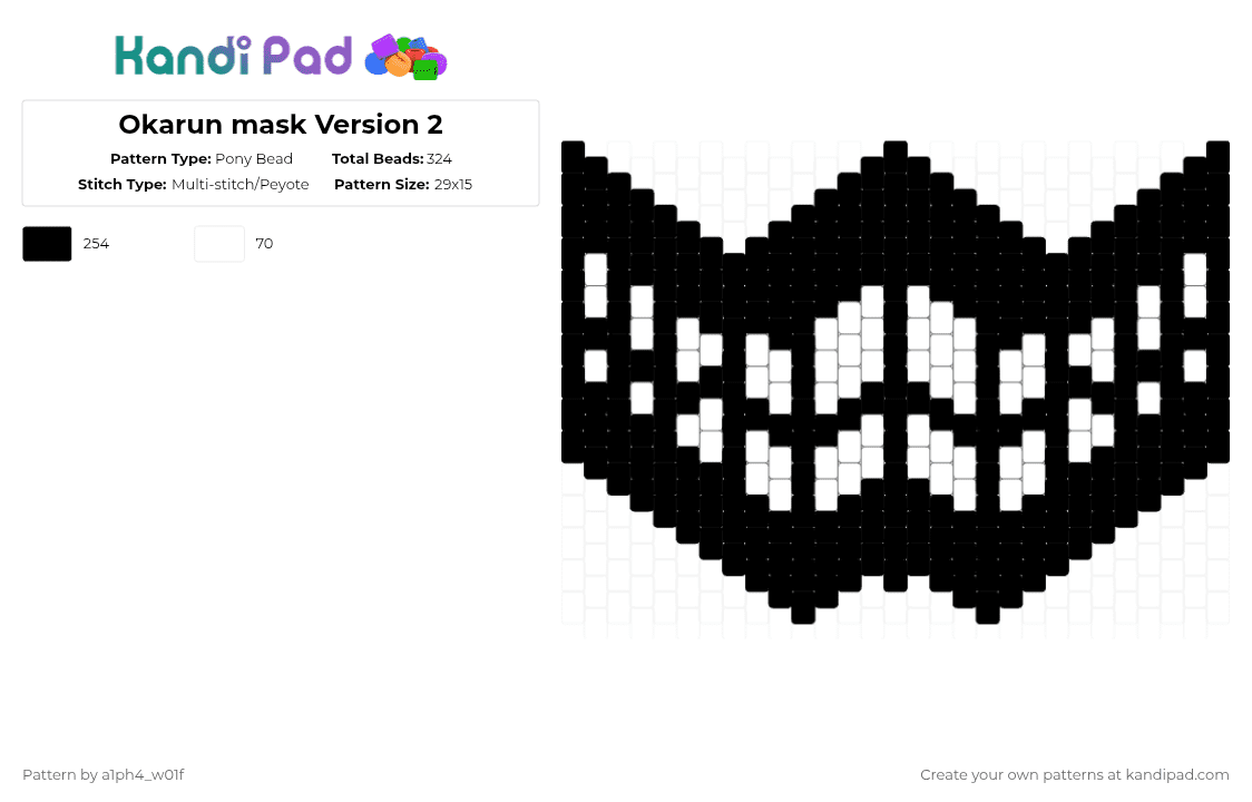 Okarun mask Version 2 - Pony Bead Pattern by a1ph4_w01f on Kandi Pad - black,okarun,dandadan,mask