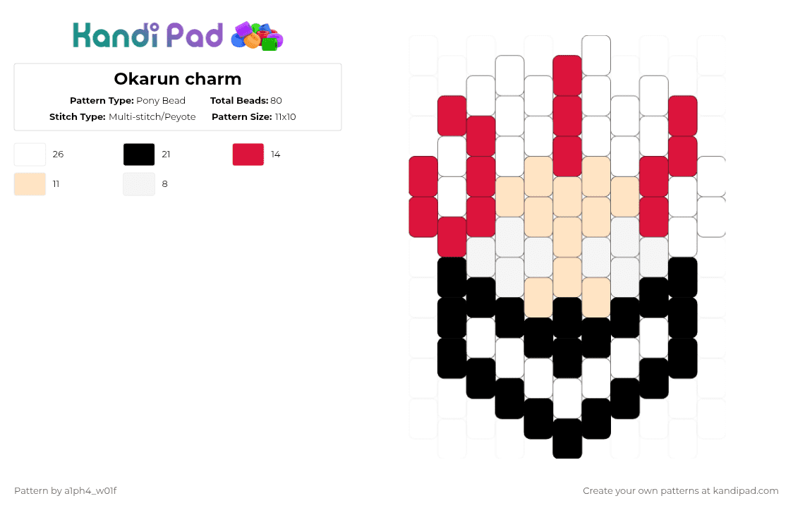 Okarun charm - Pony Bead Pattern by a1ph4_w01f on Kandi Pad - red,beige,okarun,charm,dandadan