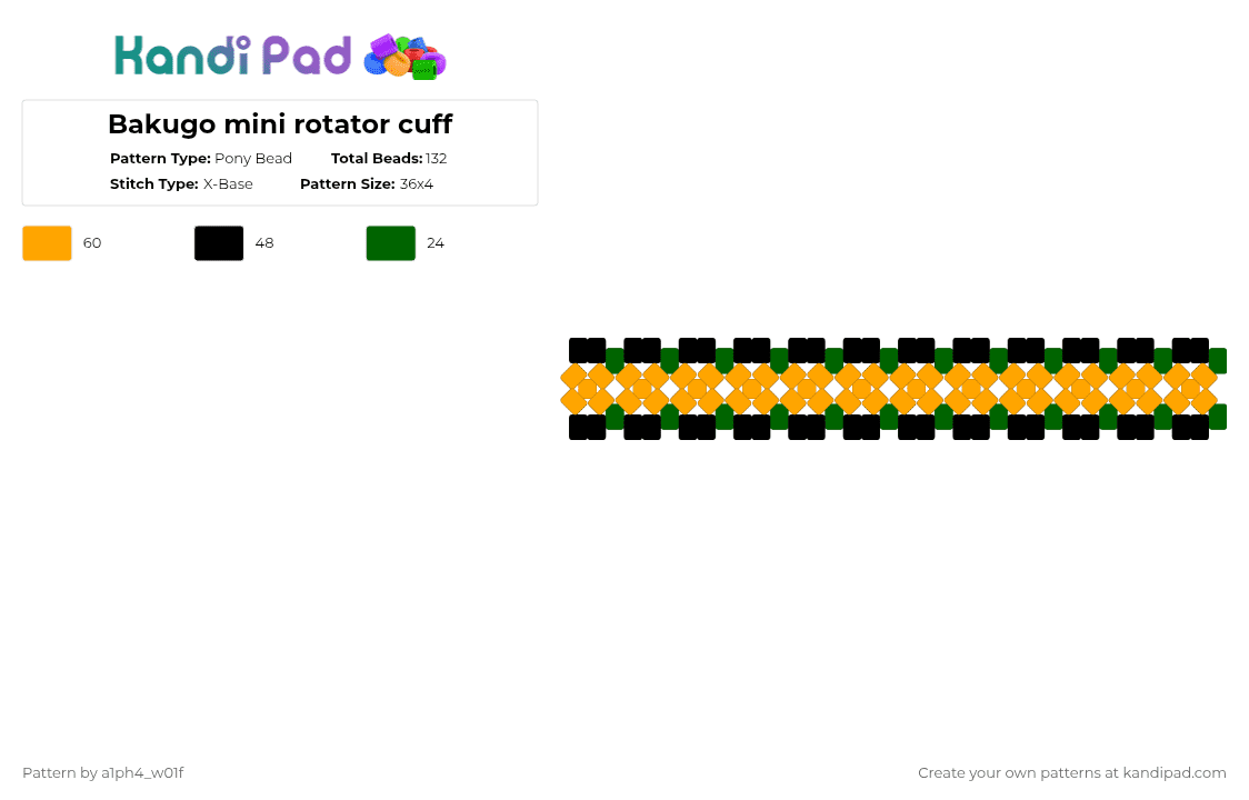 Bakugo mini rotator cuff - Pony Bead Pattern by a1ph4_w01f on Kandi Pad - orange,green,bakugo,mha,rotator cuff