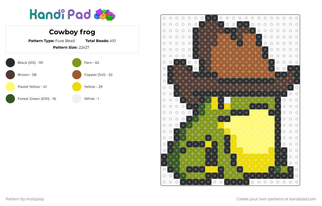 Cowboy frog - Fuse Bead Pattern by mollypop on Kandi Pad - gold,yellow