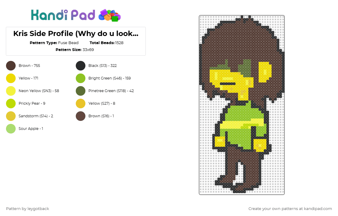 Kris Side Profile Deltarune (Why do u look like that) - Fuse Bead Pattern by leygotback on Kandi Pad - brown,deltarune,kris,krisdeltarune