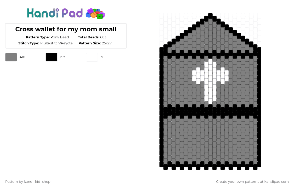 Cross wallet for my mom small - Pony Bead Pattern by kandi_kid_shop on Kandi Pad - gray