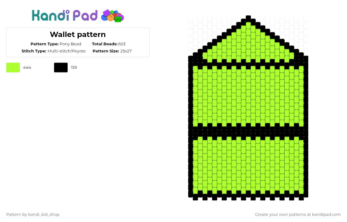 Wallet pattern - Pony Bead Pattern by kandi_kid_shop on Kandi Pad - black,green