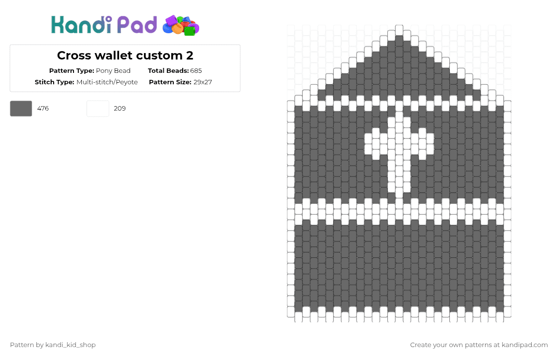 Cross wallet custom 2 - Pony Bead Pattern by kandi_kid_shop on Kandi Pad - cross, cross wallet, custom made, gray, wallet, white