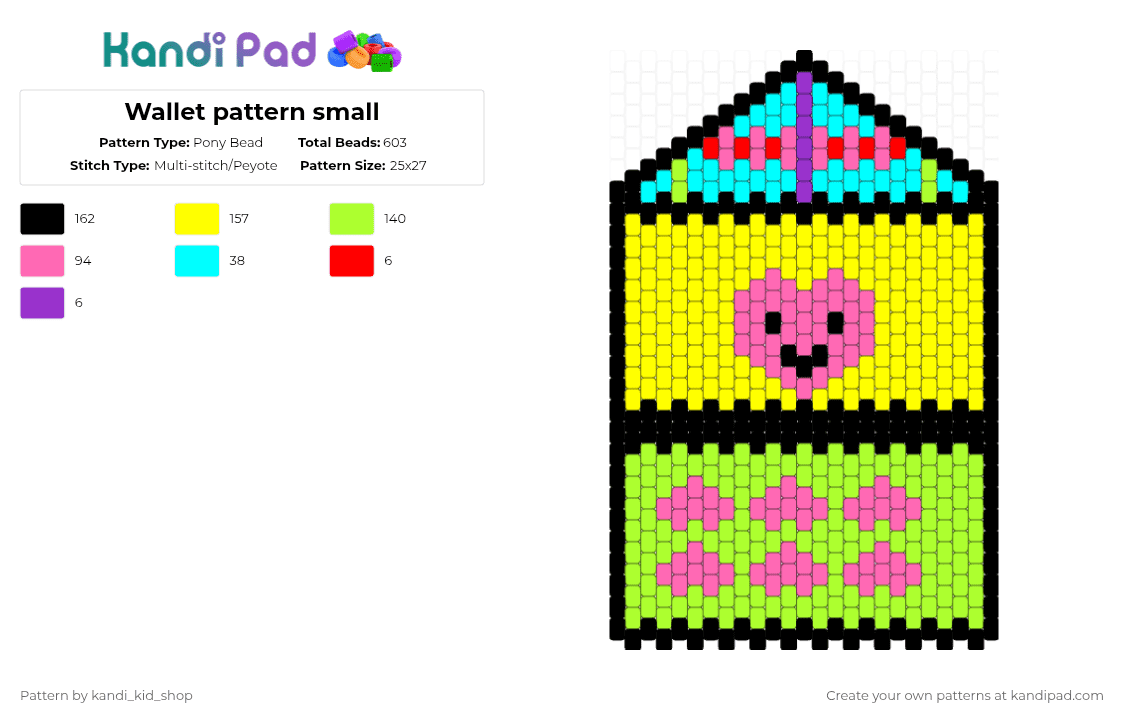 Wallet pattern small - Pony Bead Pattern by kandi_kid_shop on Kandi Pad - green,yellow,pink