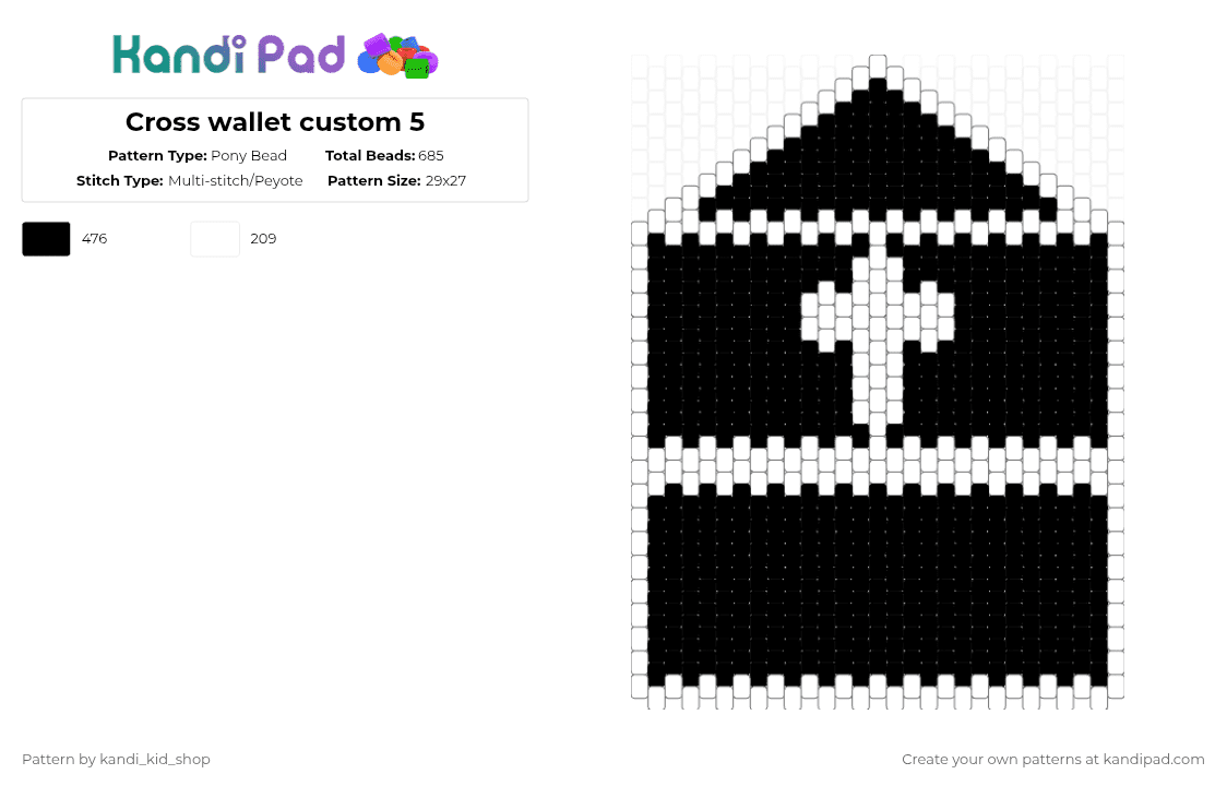 Cross wallet custom 5 - Pony Bead Pattern by kandi_kid_shop on Kandi Pad - white,black,wallet,cross,cross wallet,custom made