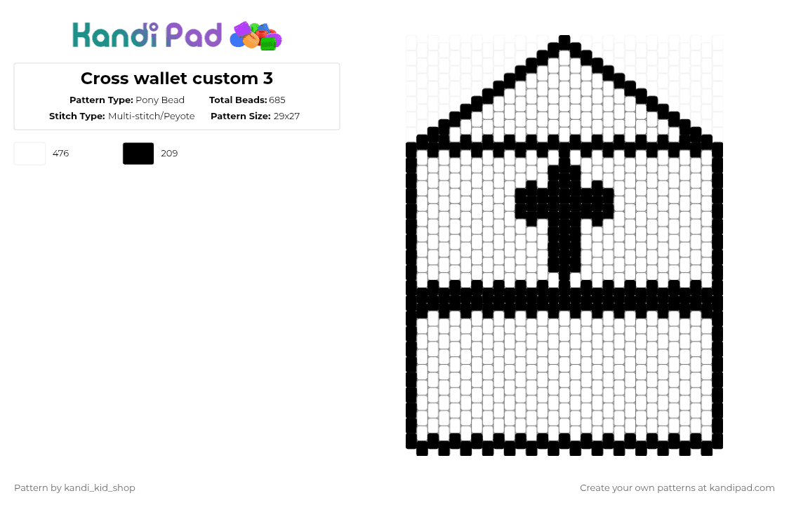 Cross wallet custom 3 - Pony Bead Pattern by kandi_kid_shop on Kandi Pad - black, cross, cross wallet, custom made, wallet, white