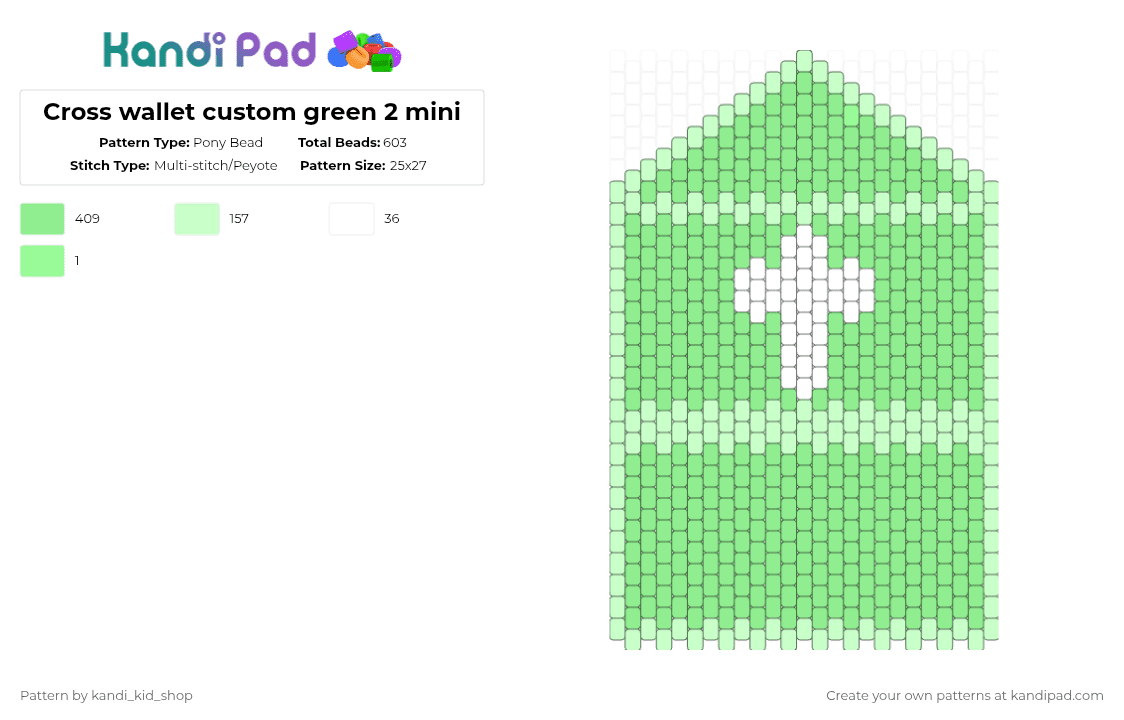 Cross wallet custom green 2 mini Pony Bead Pattern - Kandi Pad | Kandi ...