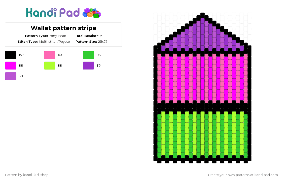 Wallet pattern stripe - Pony Bead Pattern by kandi_kid_shop on Kandi Pad - green, pink