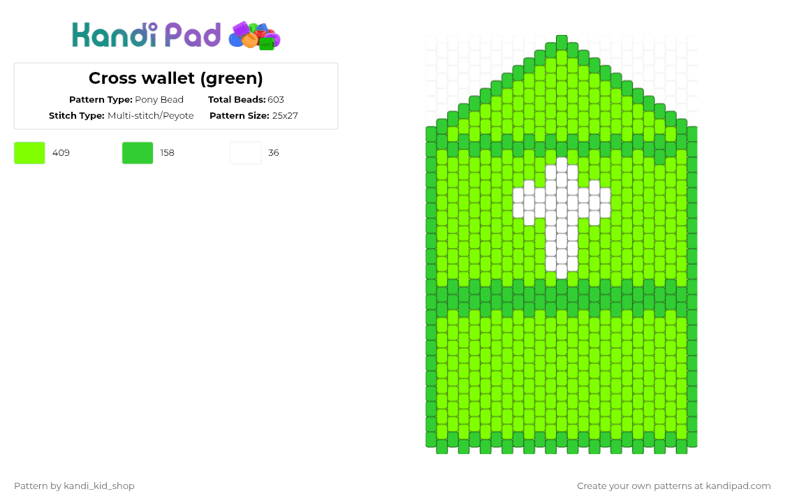 Cross wallet (green) - Pony Bead Pattern by kandi_kid_shop on Kandi Pad - green