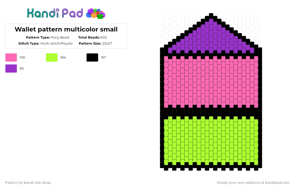 Wallet pattern multicolor small - Pony Bead Pattern by kandi_kid_shop on Kandi Pad - green, pink
