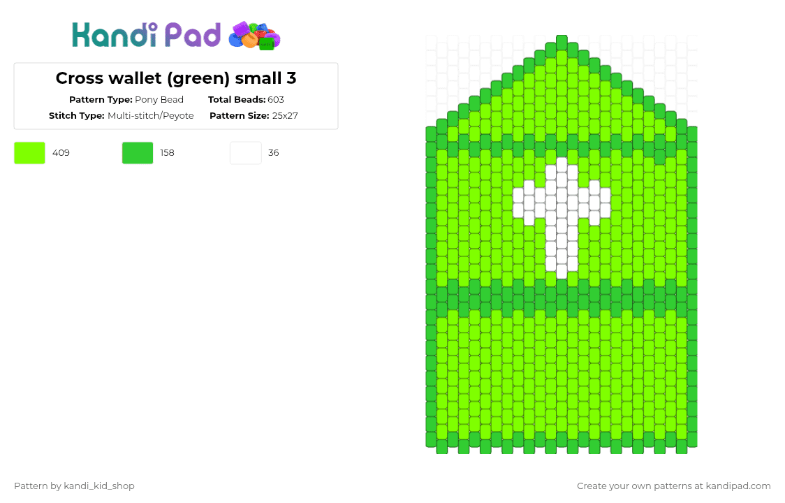 Cross wallet (green) small 3 - Pony Bead Pattern by kandi_kid_shop on Kandi Pad - green