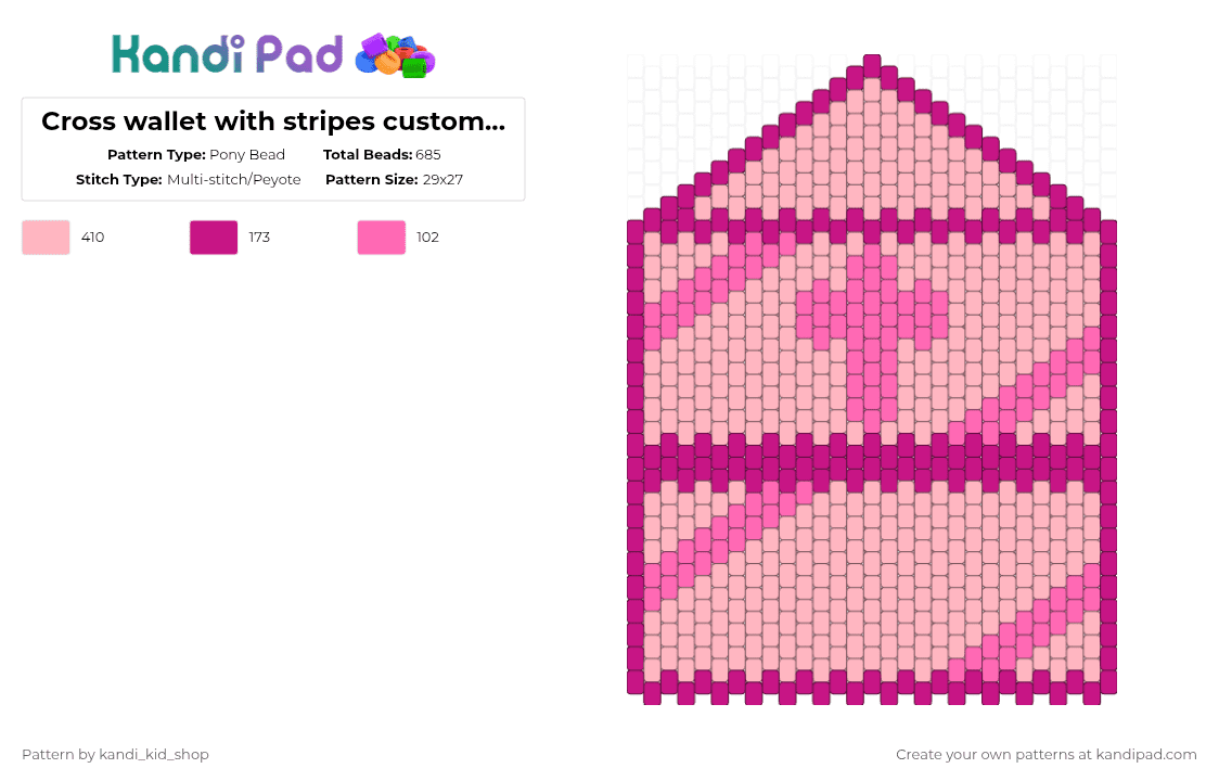 Cross wallet with stripes custom pink Pony Bead Pattern - Kandi Pad ...