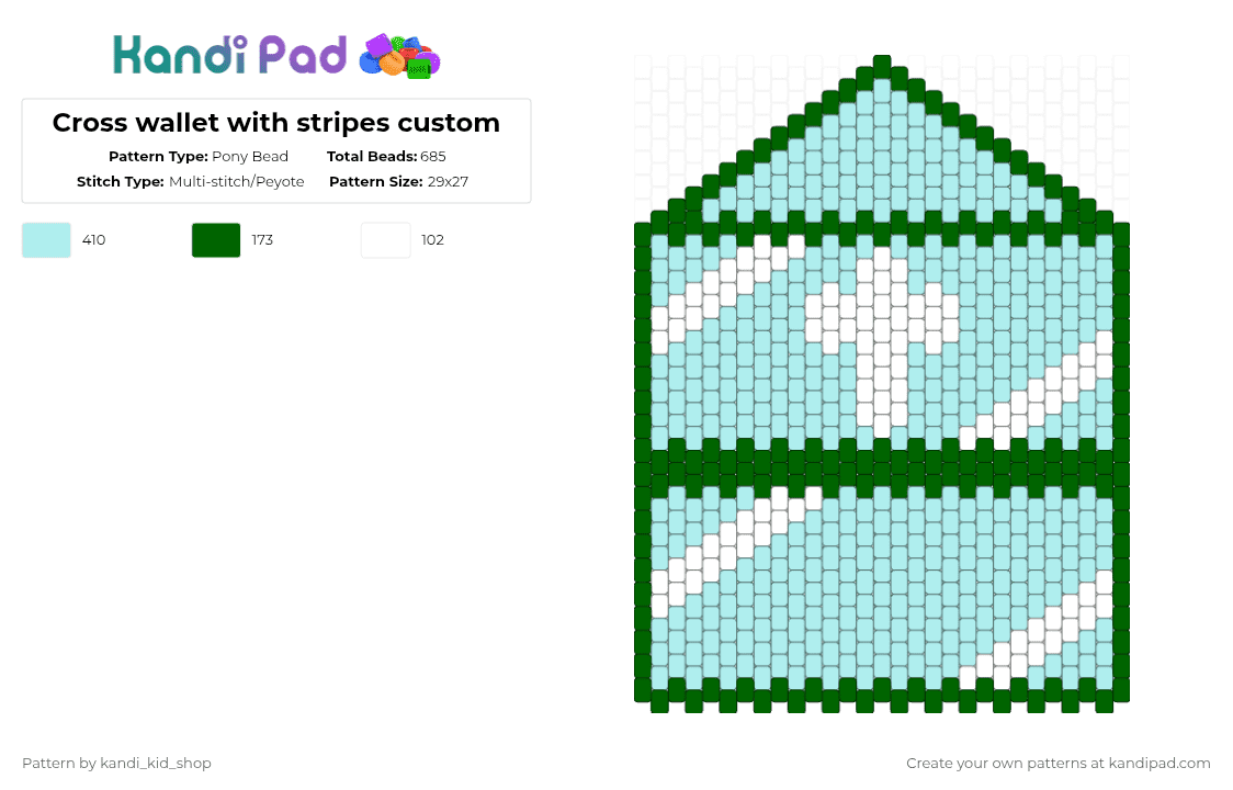 Cross wallet with stripes custom - Pony Bead Pattern by kandi_kid_shop on Kandi Pad - green,light blue,wallet,cross,cross wallet,custom made