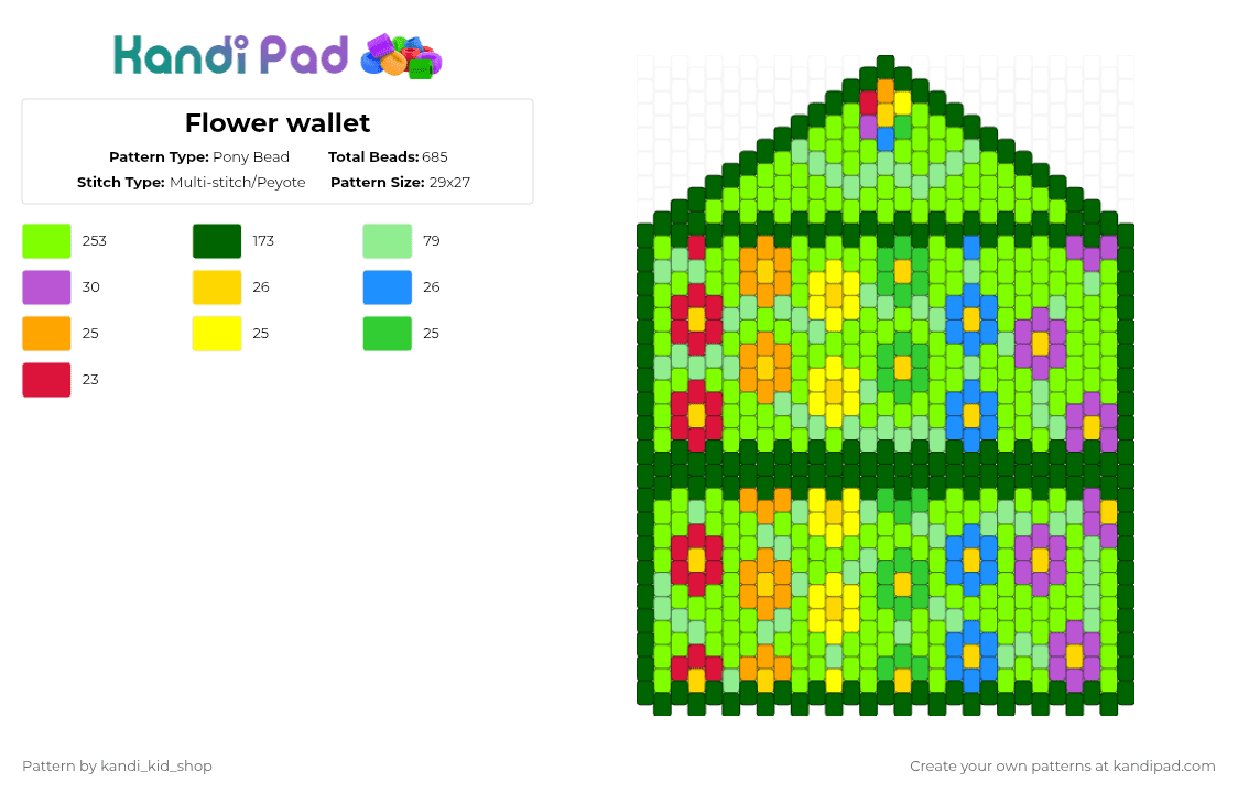 Flower wallet - Pony Bead Pattern by kandi_kid_shop on Kandi Pad - green,wallet,flower,rainbow,yellow,custom,idea