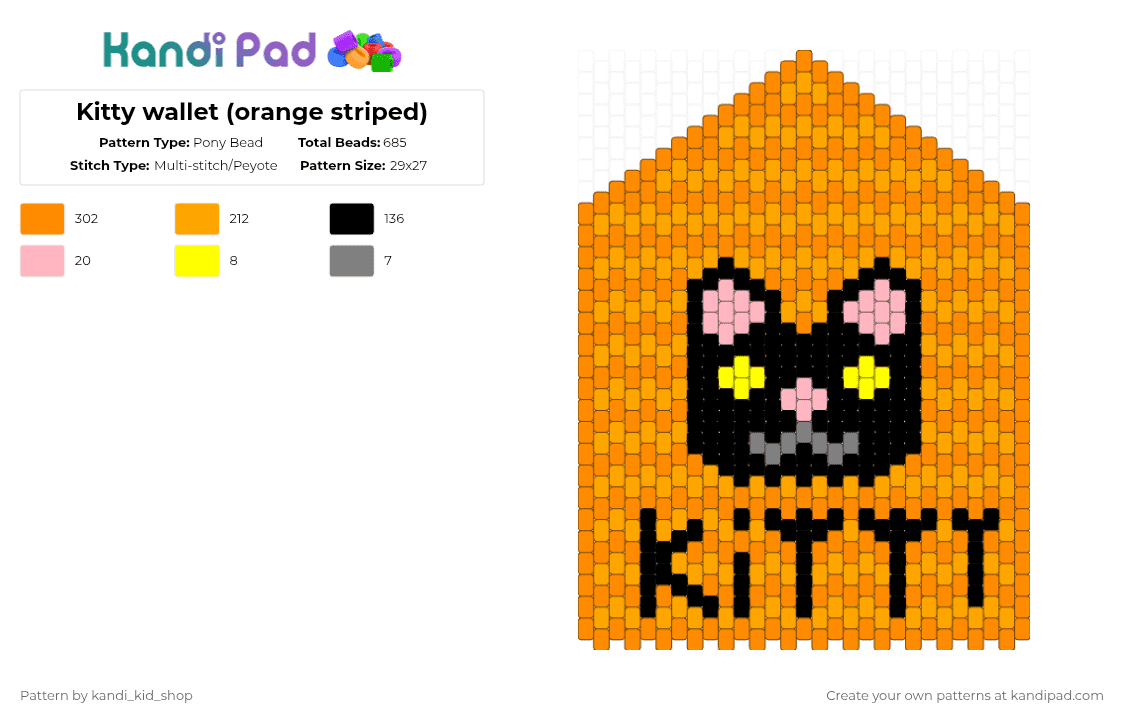 Kitty wallet (orange striped) - Pony Bead Pattern by kandi_kid_shop on Kandi Pad - black, cat, cross, cross wallet, custom made, kitty, orange, wallet