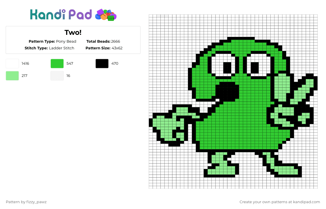 Two! - Pony Bead Pattern by fizzy_pawz on Kandi Pad - white,green,teal