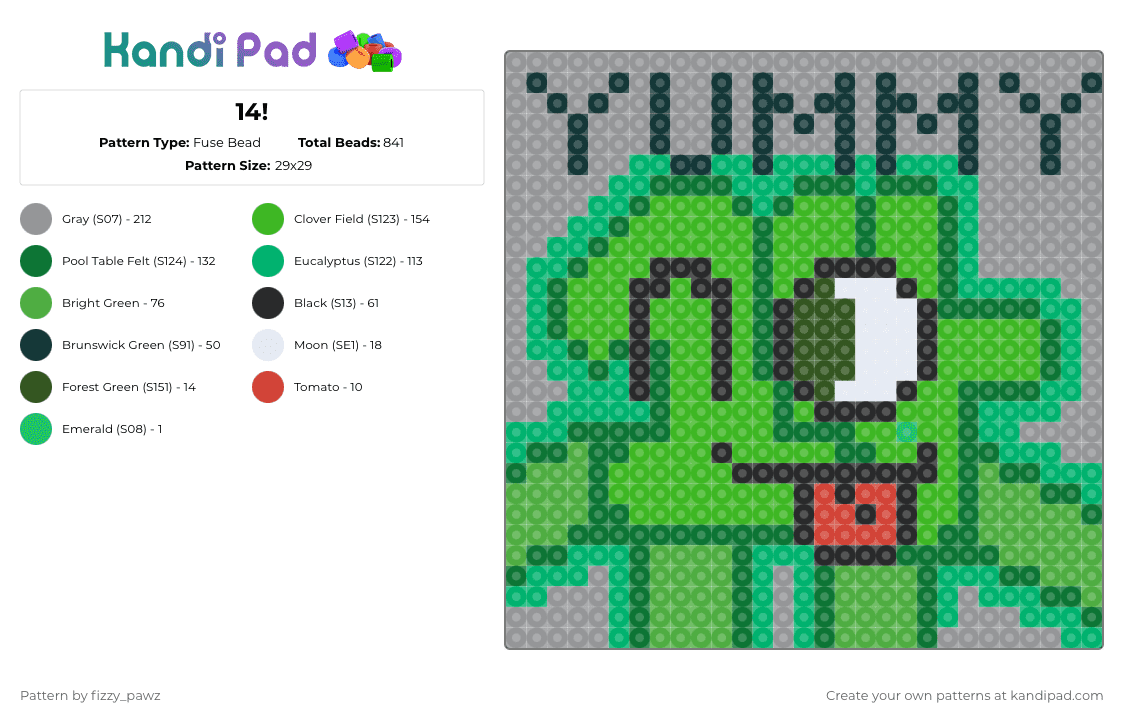 14! - Fuse Bead Pattern by fizzy_pawz on Kandi Pad - gray, green