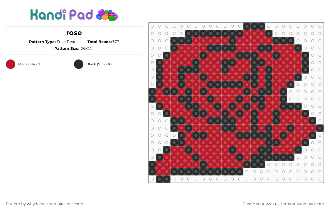 rose - Fuse Bead Pattern by whydoihavetomakeanaccount on Kandi Pad - black,red