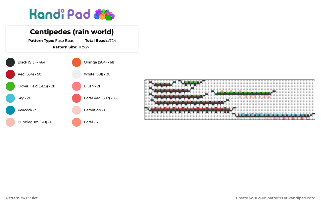 Centipedes (rain world) - Fuse Bead Pattern by rivulet on Kandi Pad - black,orange,red