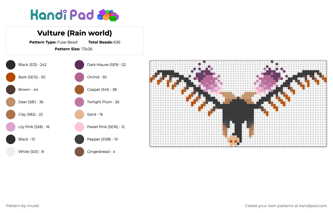 Vulture (Rain world) - Fuse Bead Pattern by rivulet on Kandi Pad - tan,pink,rain world