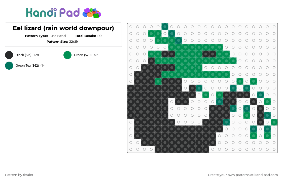 Eel lizard (rain world downpour) - Fuse Bead Pattern by rivulet on Kandi Pad - black,green