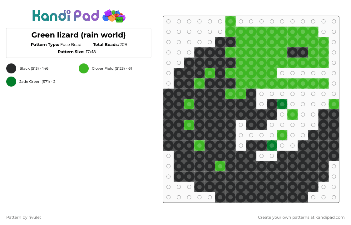 Green lizard (rain world) - Fuse Bead Pattern by rivulet on Kandi Pad - green,black