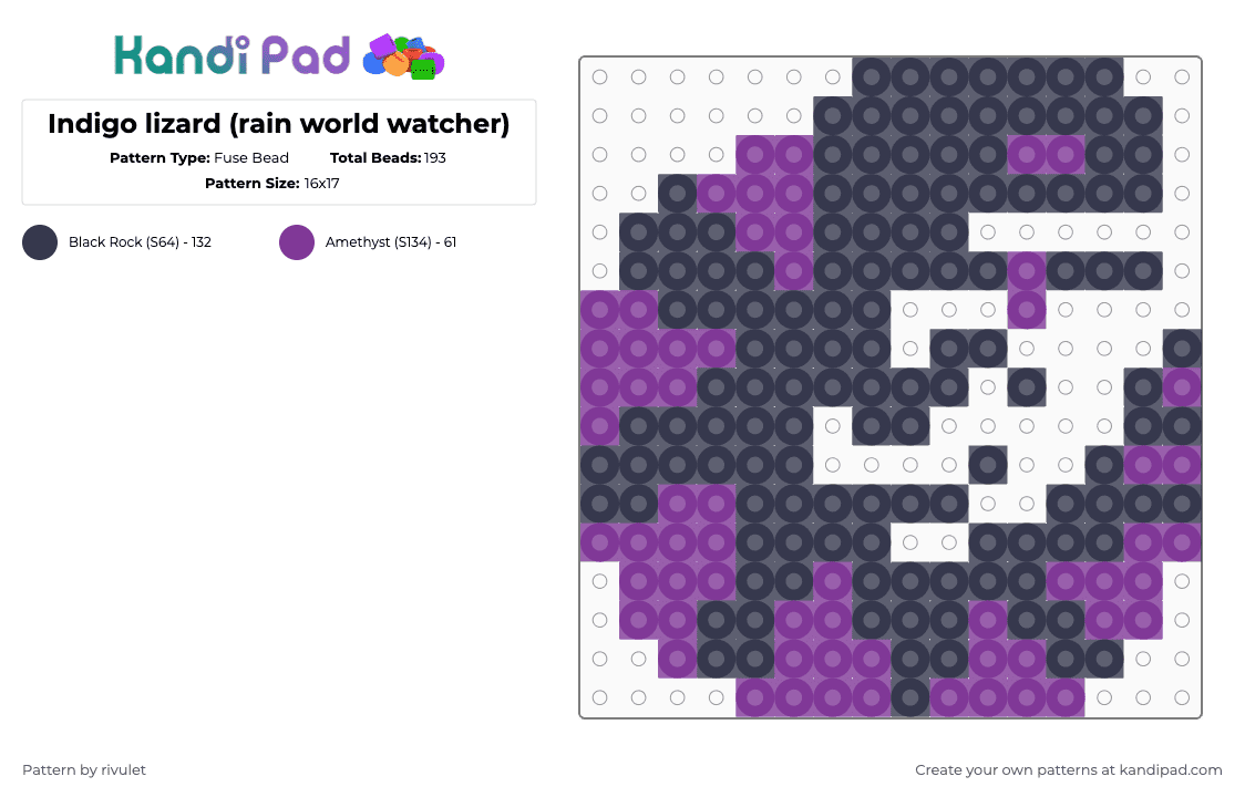 Indigo lizard (rain world watcher) - Fuse Bead Pattern by rivulet on Kandi Pad - purple,pink