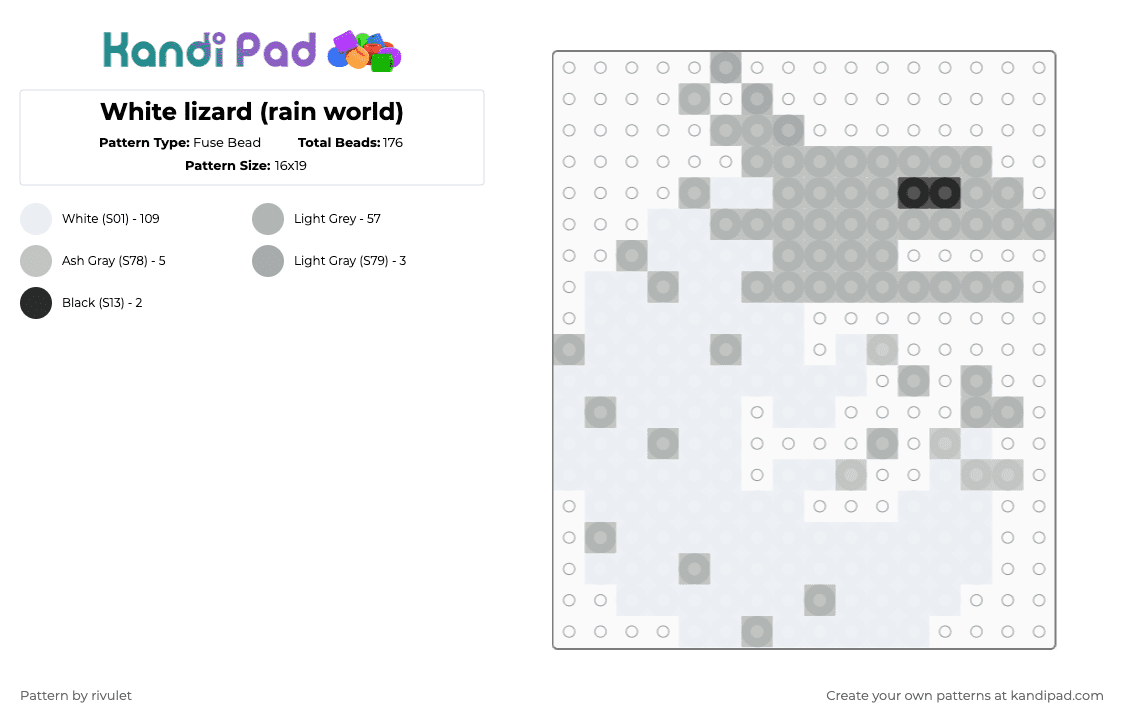 White lizard (rain world) - Fuse Bead Pattern by rivulet on Kandi Pad - white,beige