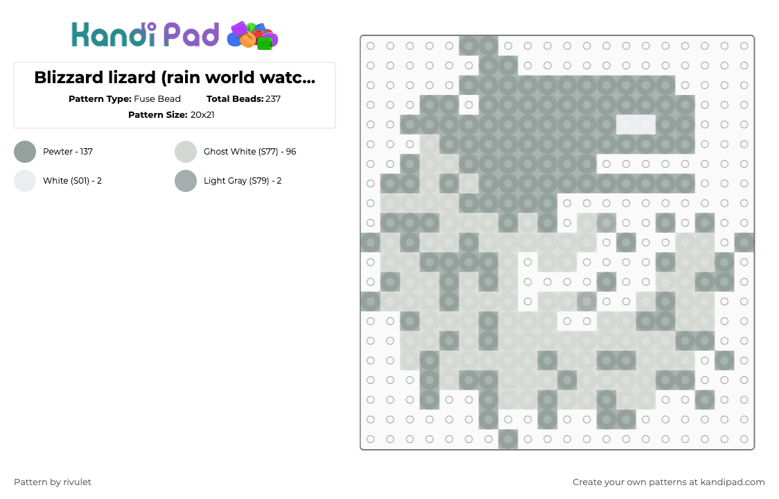 Blizzard lizard (rain world watcher) - Fuse Bead Pattern by rivulet on Kandi Pad - gray,white