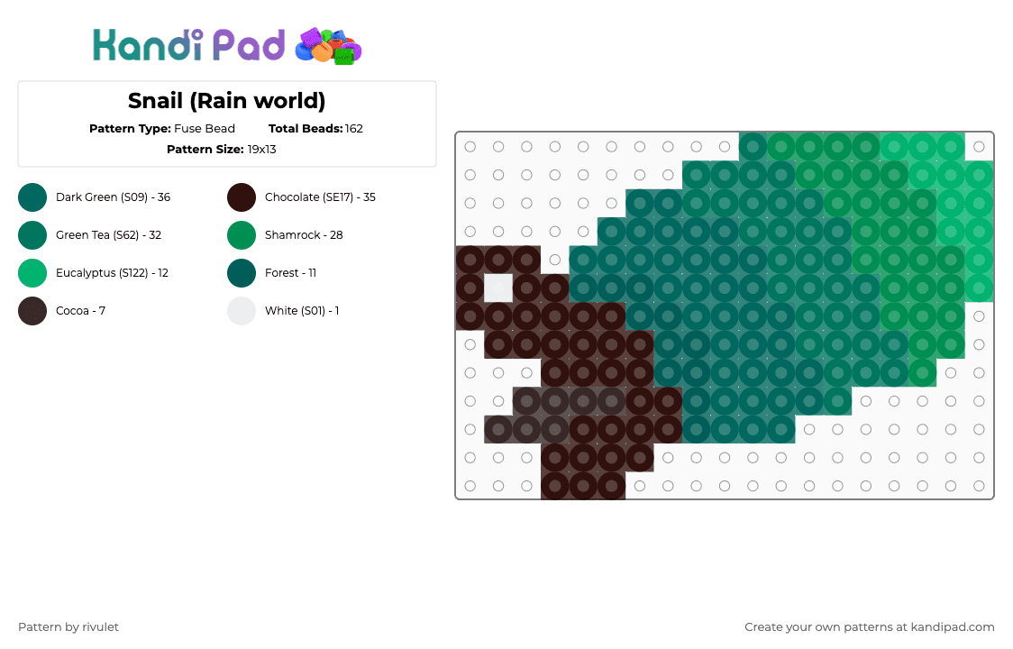 Green Snail (Rain world) - Fuse Bead Pattern by rivulet on Kandi Pad - brown,teal,green,rain world