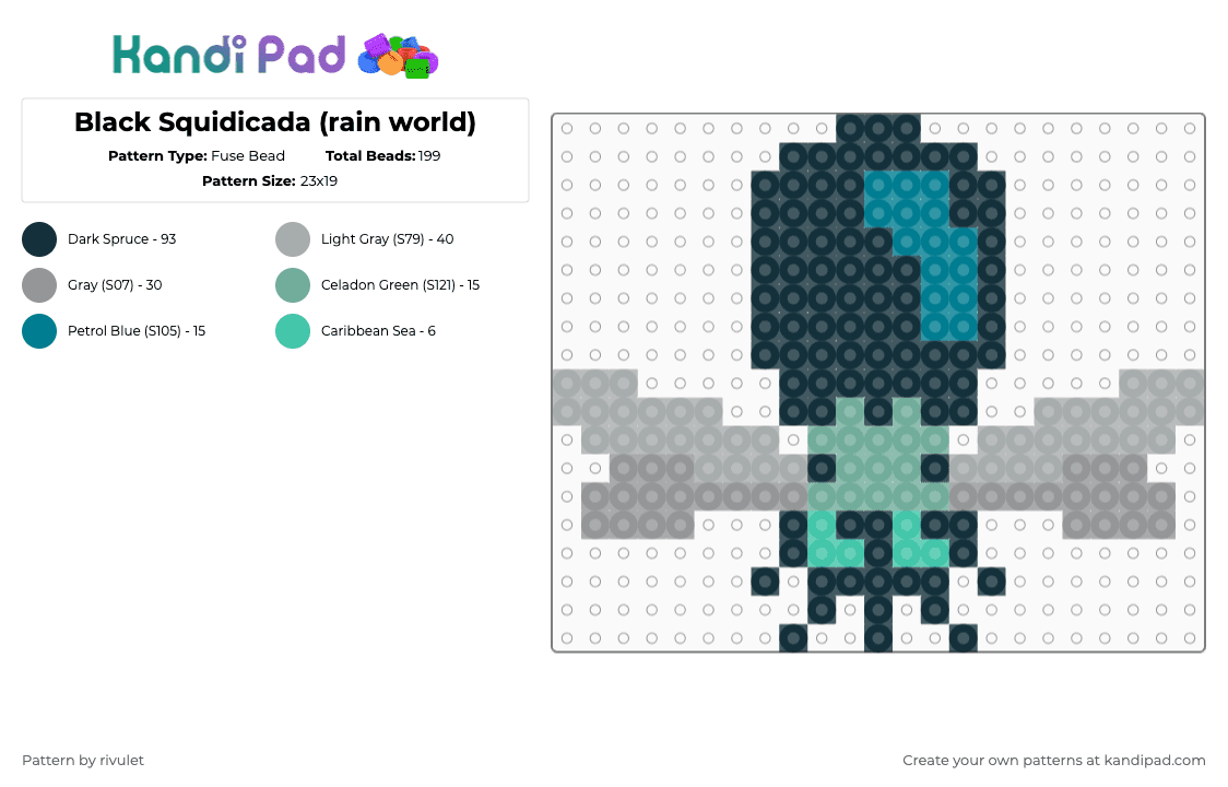Black Squidicada (rain world) - Fuse Bead Pattern by rivulet on Kandi Pad - teal,gray