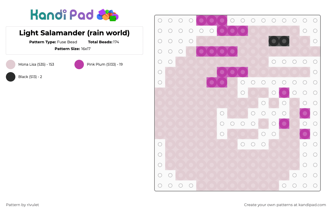 Light Salamander (rain world) - Fuse Bead Pattern by rivulet on Kandi Pad - white
