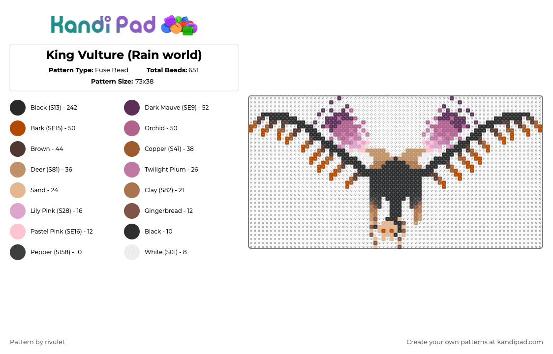 King Vulture (Rain world) - Fuse Bead Pattern by rivulet on Kandi Pad - tan,pink,rain world