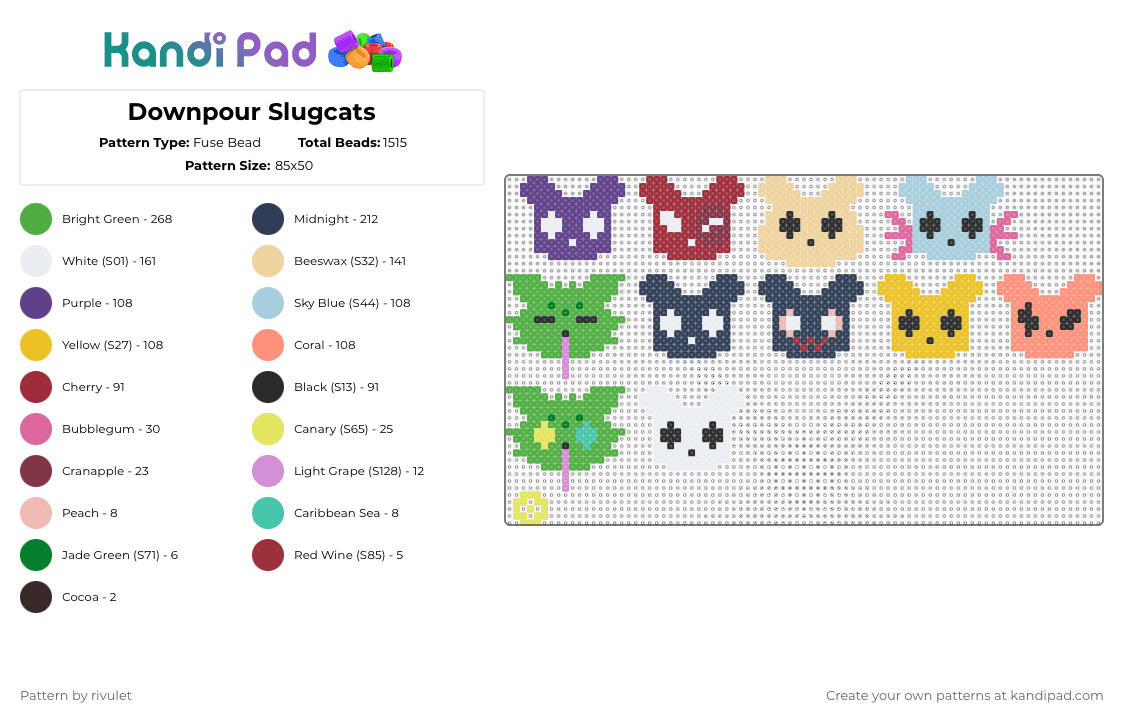 Slugcats (Rain world) - Fuse Bead Pattern by rivulet on Kandi Pad - purple,light blue,yellow,orange,colorful