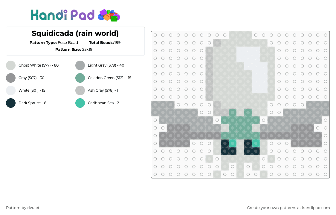 White Squidicada (rain world) - Fuse Bead Pattern by rivulet on Kandi Pad - gray