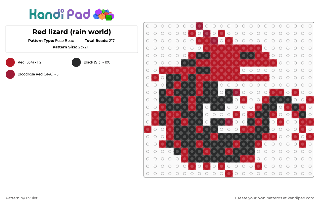 Red lizard (rain world) - Fuse Bead Pattern by rivulet on Kandi Pad - red,black