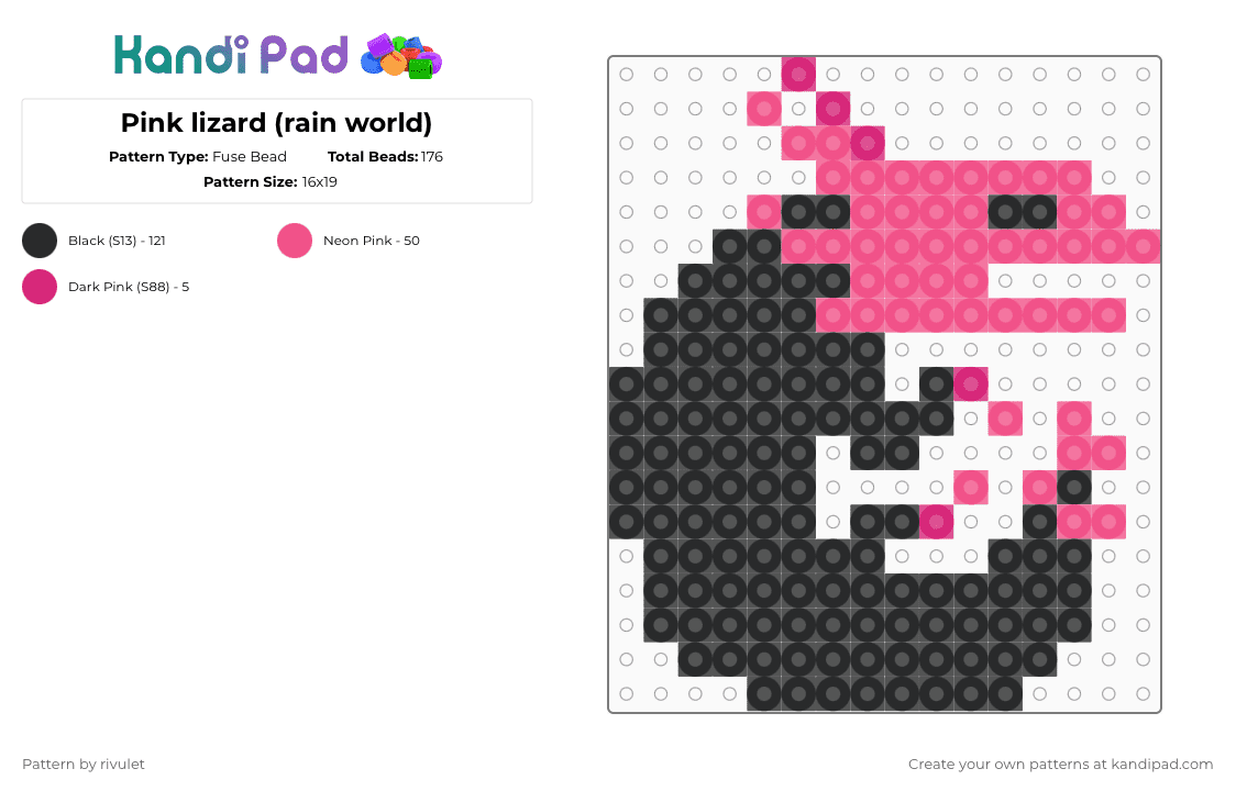 Pink lizard (rain world) - Fuse Bead Pattern by rivulet on Kandi Pad - pink,black